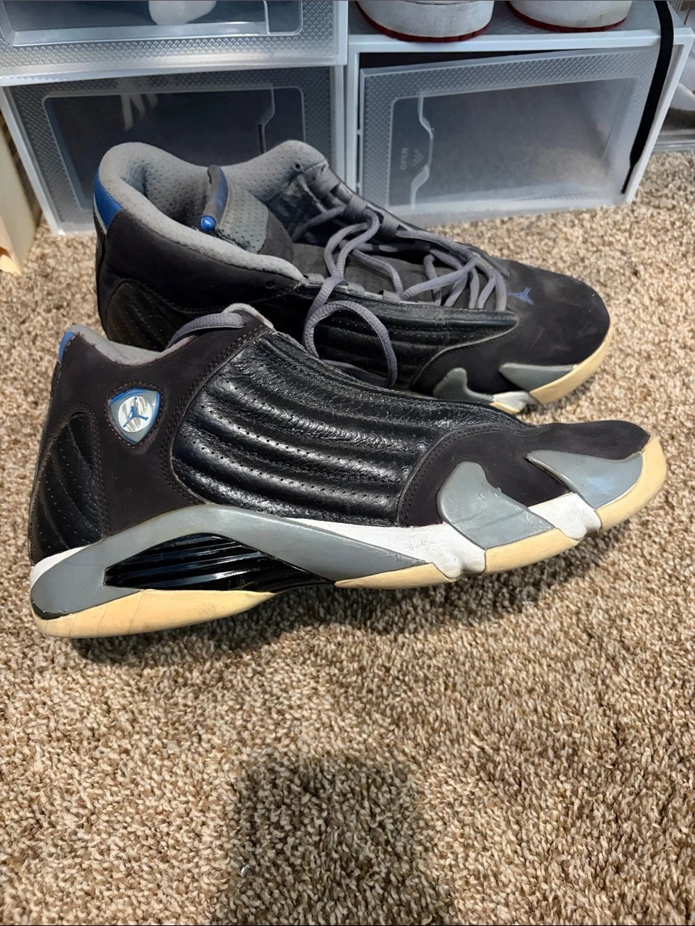 Jordan Men’s Black and Gray Basketball Sneakers with Blue Accents